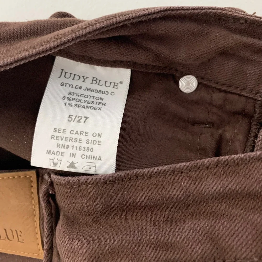 Judy Blue Flare Jeans Womens‎ 5/27 Brown Garment Dyed Raw Hem JB88803 C